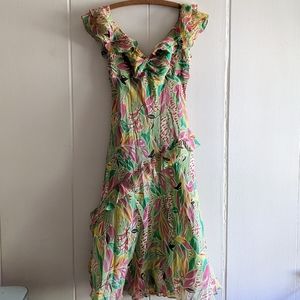 Green and Pink Silk Dress Y2K